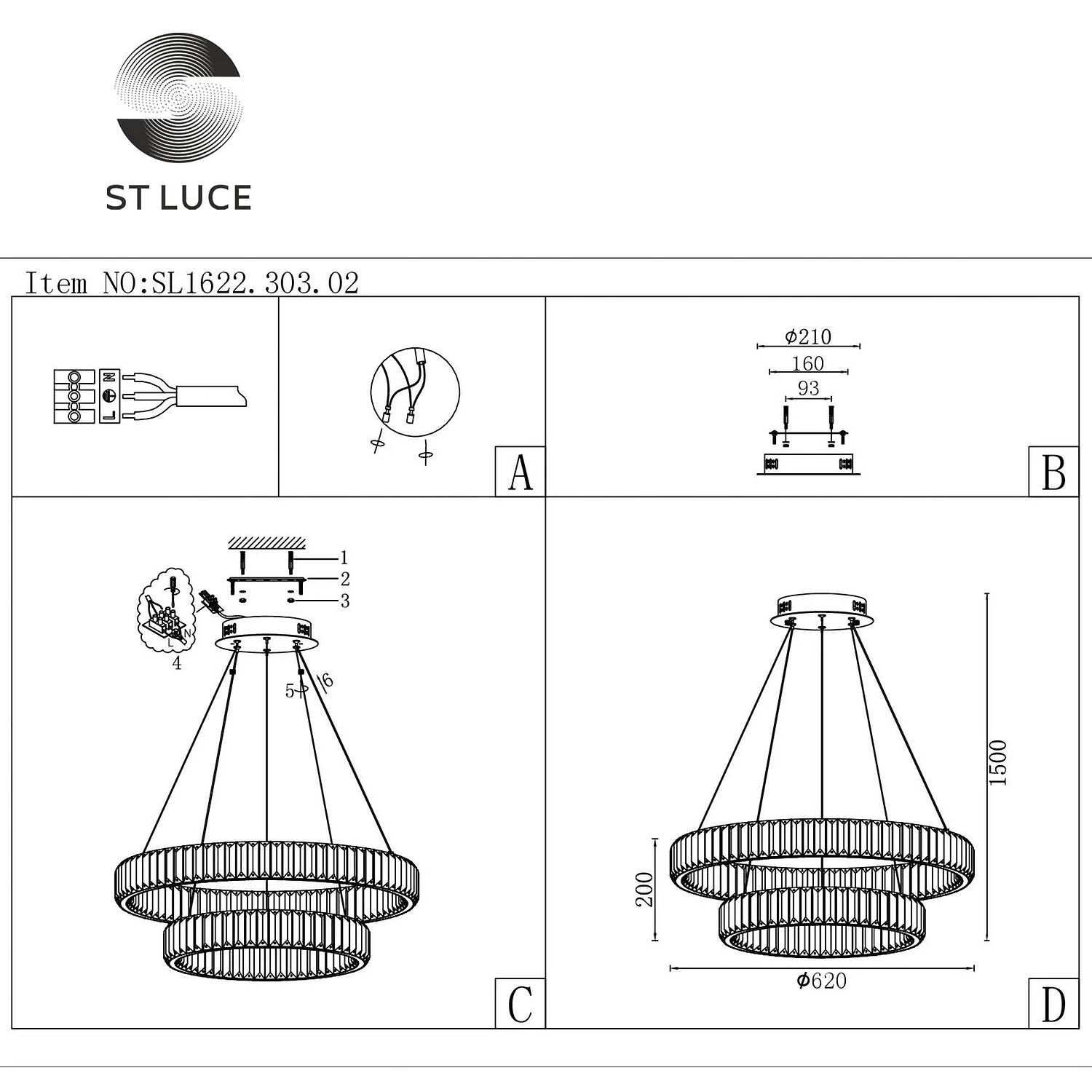 Люстра подвесная TIVOLI, LED, 4000K, 70W, Латунь (ST LUCE, SL1622.303.02) - Amppa.ru