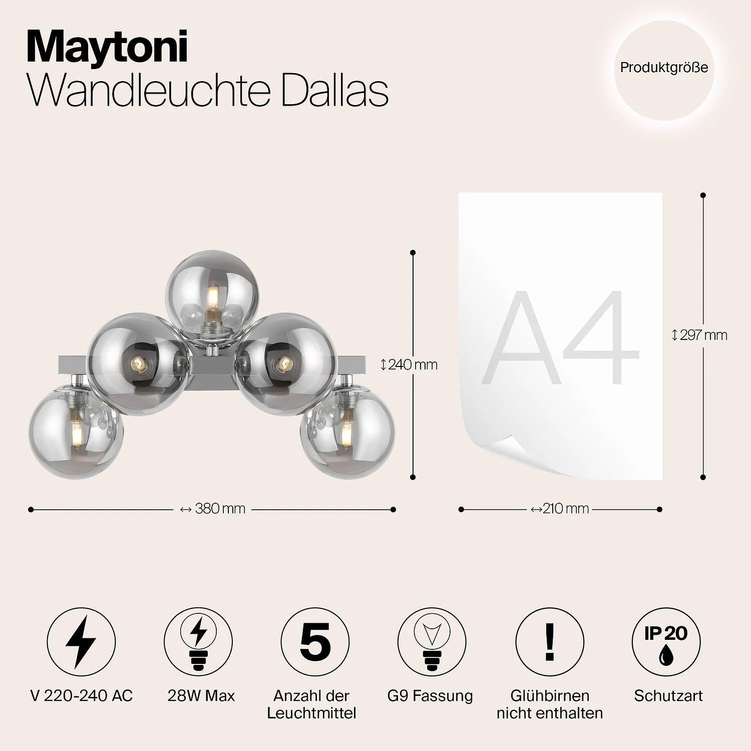 Бра Modern Dallas, 5xG9 Хром, Дымчатый (Maytoni, MOD547WL-05CH) - Amppa.ru